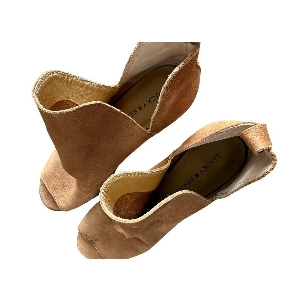 Lucky Brand Womens LK Barren Heeled Booties Brown Leather Open Toe 8.5 - Picture 9 of 11
